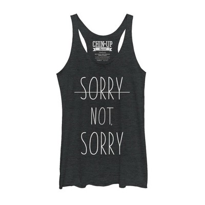 Women's Chin Up Sorry Not Sorry Line Racerback Tank Top - Black Heather ...