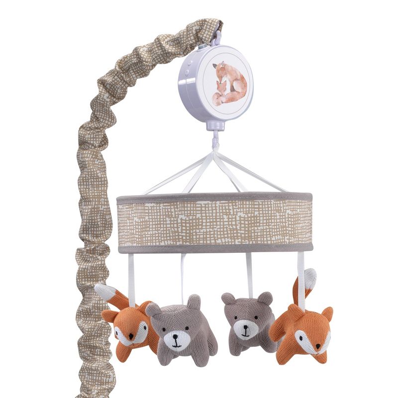 Lambs & Ivy Painted Forest Gray/Beige Fox and Bear Baby Crib Musical Mobile, 1 of 5