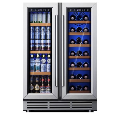 Simzlife 4.65 Cu.Ft/20Bottles/60 Cans Dual Zone Wine&Beverage Fridge, Mini Refrigerator, Portable Cooler with Glass Door, for Home/Bar/Office
