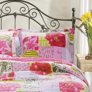 Greenland Home Fashions Love Letters Pillow Sham – Reversible, Floral Stamp Print, Cozy and Stylish - 1 of 4