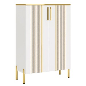 Resenkos 6-Tier Wooden Shoe Cabinet, Space-Saving Organizer with Sliding Doors, Perfect for Home & Office, Gold & White - 1 of 4