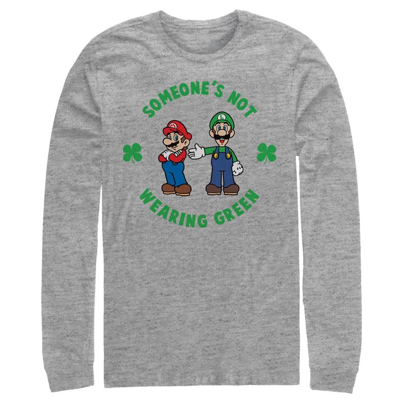 Men's Nintendo Super and Luigi St. Patrick's Day Not Wearing Green Long Sleeve Shirt, 1 of 5