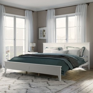 NicBex Modern White/Gray Platform Bed Frame with Headboard,Solid Wood Full/Queen/King Bed Frame with Slat Support,No Box Spring Required,Easy Assembly - 1 of 4