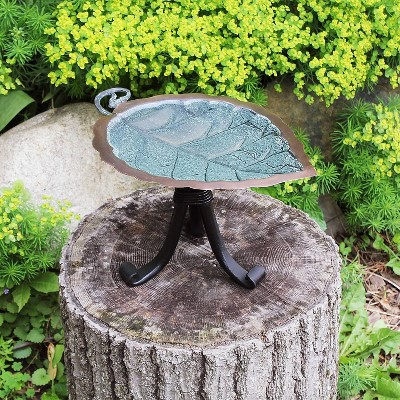 Aspen Leaf Copper Birdbath with Wrought Iron Tripod Stand