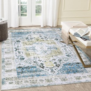 Runner Rug Kitchen Hallway Entryway – Vintage Floral Oriental Design Non-Slip Stain Resistant Low Pile Floor Covering - 1 of 4