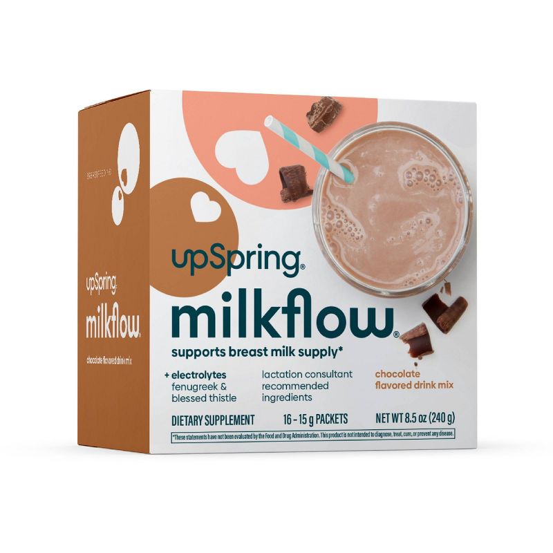 UpSpring MilkFlow Drink Mix Breastfeeding Supplement with Electrolytes - 16ct - Chocolate Flavor, 1 of 9