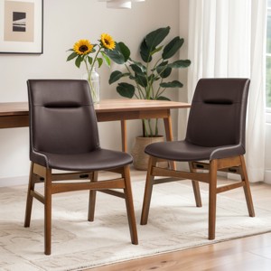 Subrtex Solid Wood dining Chair Faux Leather Upholstered Side Chair (Set of 2) - 1 of 4