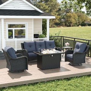 LayinSun Wicker Outdoor Furniture Set with 6-inch Comfy Cushions, High Back Patio Furniture Set with Swivel Rocking Chairs and Side Table - 1 of 4