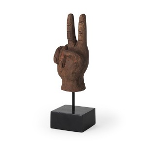 HomeRoots 13" Brown Fabric Hand Tabletop Sculpture - 1 of 4