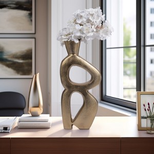 Modern Abstract Vase - Aluminum Decorative Accent - Contemporary Design - Ideal for Home, Office, Living Room, Bedroom - 15" Gold - 1 of 4