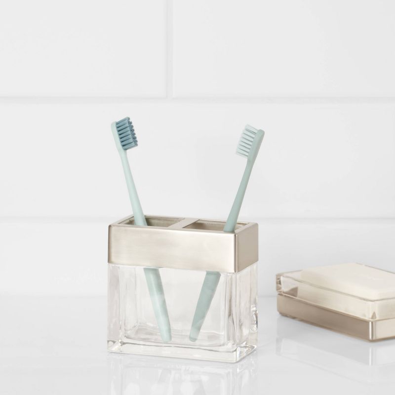 Rectangle Glass with Metal Toothbrush Holder Clear - Threshold&#8482;, 2 of 5