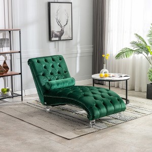 KTMBDW Chaise Lounge Indoor Button-Tufted Upholstered Sofa Recliner Lounge Chair for Living Room Bedroom Velvet - 1 of 4