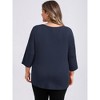 GRACE & GRANDEUR Women's Plus Size 3/4 Sleeve Waist Pleated Asymmetric Hem Crew Neck Casual Blouses - 3 of 4