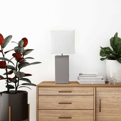 Modern Leather Table Lamp with USB and Fabric Shade - Elegant Designs