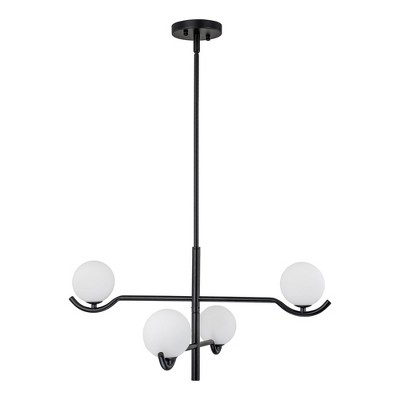 C Cattleya 4-Light Black Sputnik Chandelier with White Opal Glass, Adjustable height and G9 bulb included