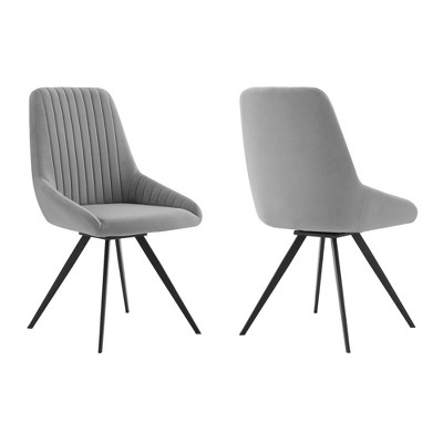 Set of 2 Alison Swivel Velvet and Metal Dining Chairs Gray - Armen Living