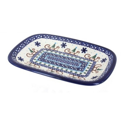 Blue Rose Polish Pottery Noel Nights Small Rectangular Platter