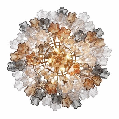 Aged Brass and Crystal 12-Light Chandelier with Tronchi Glass