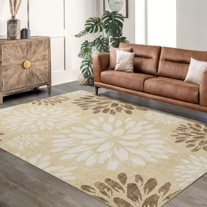 Boho Washable Area Rug– Floral Low Pile Non-Slip Carpet for Living Room, Bedroom, Office, Playroom, Entryway, Kitchen, Dining Room - 1 of 4