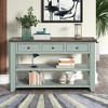 Gulches 48 in Retro Blue Brown Top Rectangular Solid Pine Console Table with 3 Drawers 2 Shelves - 3 of 4
