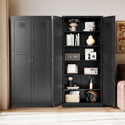 SweDrea 71" H Black Storage Cabinet with Adjustable Shelves-Metal Home Kitchen Pantry Cabinets with Doors