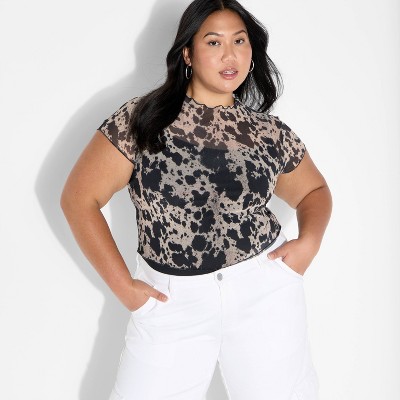 Women's Printed Cap Sleeve Ruff-Collar Blouse - Wild Fable™