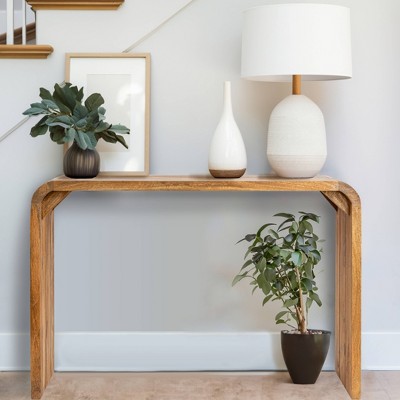 Natural Mango Wood Waterfall Edge Console Table with Storage