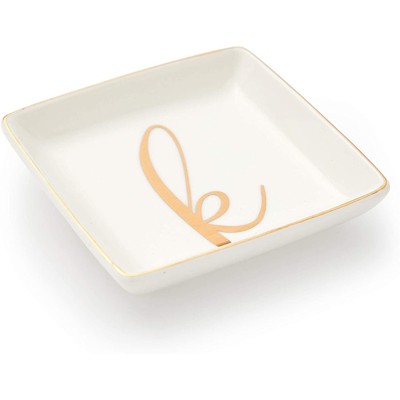 Juvale Letter K Ceramic Trinket Tray, Monogram Initials Jewelry Dish for Ring (4 Inches)
