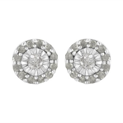 Haus of Brilliance Silver 1/2 cttw Miracle-Set Round Diamond Halo Stud Earrings