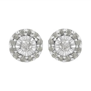 Haus of Brilliance Silver 1/2 cttw Miracle-Set Round Diamond Halo Stud Earrings - 1 of 4