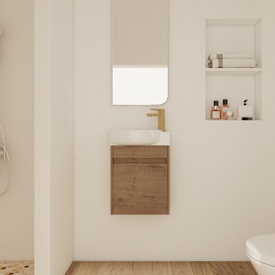 GDFStudio Rory Wall-Mounted 16" W Bathroom Vanity with Soft Close Doors and Ceramic Oval Sink