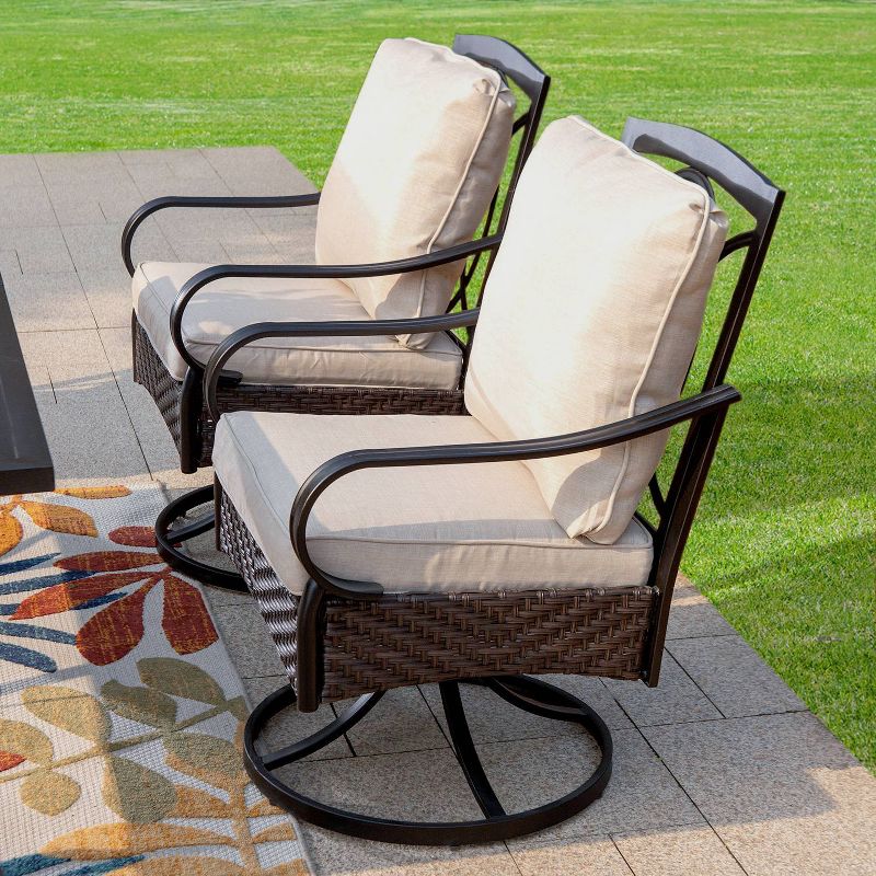 2pk Outdoor Swivel Chairs with Metal Frame, Wicker &#38; Seat &#38; Back Cushions - Captiva Designs, 6 of 13