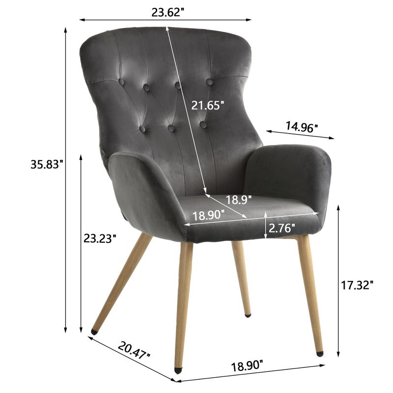 Modern Tufted Button Wing Back Accent Chair with Metal Legs - ModernLuxe, 3 of 7