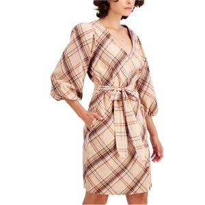 I.N.C International Concepts Womens Puff-Sleeve Wrap A-line Dress, Metallic, 4 - 1 of 1