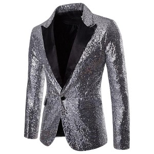 Men's Sequin Blazer Stage Suit Jacket, Retro Sparkling Emcee Tuxedo for Host Performance - 1 of 2