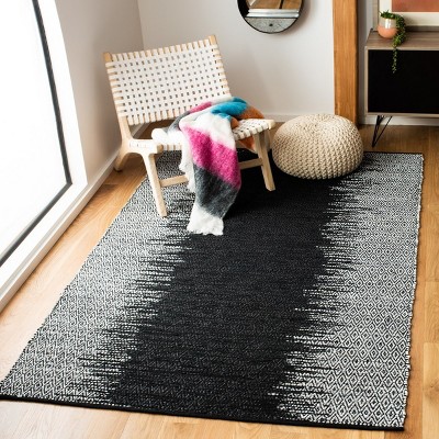 Handcrafted Black Cowhide Leather 3' x 5' Flat Woven Area Rug