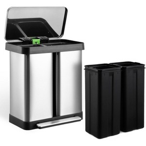 2 x 9.5 Gal (2 x 36L) Stainless Steel Double Trash Can, Trash Can with Recycling Bin, Soft-Close Lid, Step-on Garbage Bin for Kitchen Home Office - 1 of 4