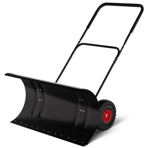 29" Snow Shovel with Wheels, Metal Back Push Snow Plow for Doorway & Sidewalk, Adjustable Angle & Height Handle Snow Pusher - 1 of 4