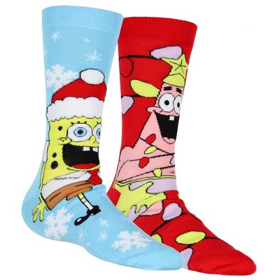 SpongeBob SquarePants Socks I am Ready Christmas Holiday SpongeBob 2 Pack Mid Calf Mens Crew Socks Shoe Size 8-12 Multicoloured