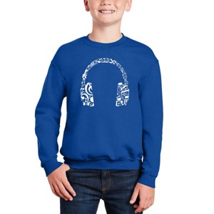 LA Pop Art Music Note Headphones - Boy's Word Art Crewneck Sweatshirt - 1 of 3