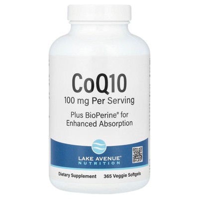 Lake Avenue Nutrition CoQ10 Plus BioPerine®?, 100 mg, 365 Veggie Softgels