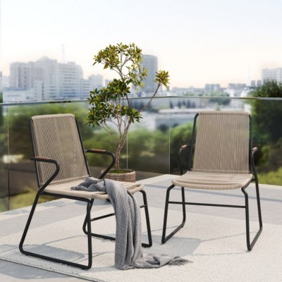 Set of 2 Outdoor Patio Accent Chairs with Rope-Woven Seat and Backrest, Modern Garden Armchairs for Balcony or Backyard – The Pop Home