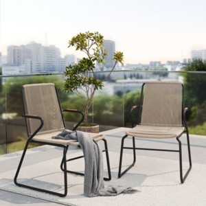 Set of 2 Outdoor Patio Accent Chairs with Rope-Woven Seat and Backrest, Modern Garden Armchairs for Balcony or Backyard – The Pop Home - 1 of 4