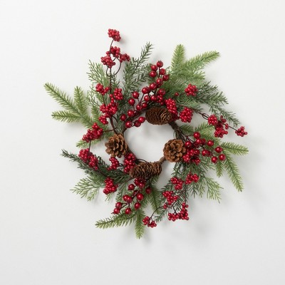 Artificial Pine And Berry Mini Accent Wreath Multicolor 19