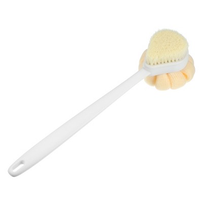 Unique Bargains Bath Brush Wood Back Scrubber with Long Handle for Shower  3.9 Inches Brown Beige 1 Pcs