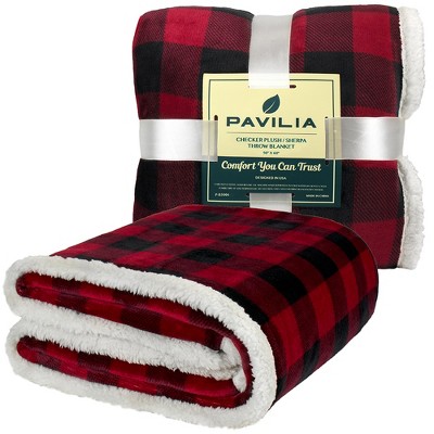 Red and Black Checkered Sherpa Fleece Reversible Throw Blanket