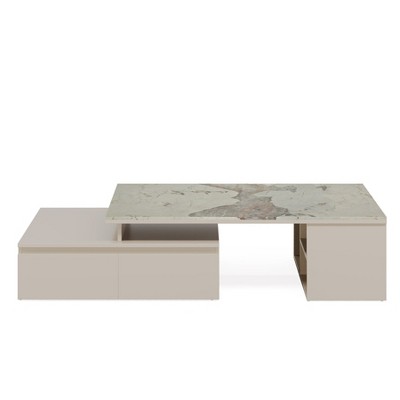 Tribesigns Extendable Tabletop Coffee Table with 4 Drawers & Storage Shelf, Center Table with Faux Marble Veneer