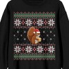Fair Isle Santa Squirrel Adult Black Crew Neck Sweatshirt - 2 of 3