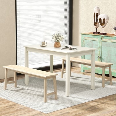 Cream White Rectangular Wooden Dining Table with Rubber Wood Legs