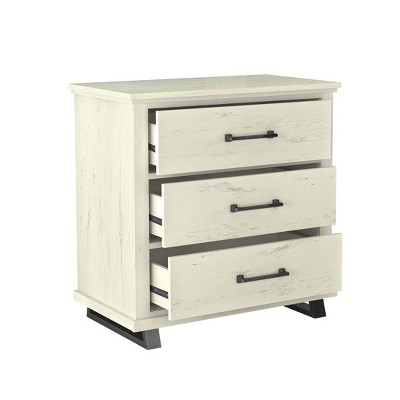 Off-White 32'' 3-Drawer Nightstand with Metal Legs